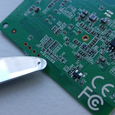 My removal of R3 from a TL-MR3020 with buttery precision